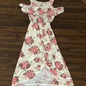 Girl’s Size M (10/12) by One Step Up Floral Split Front Cold Shoulder Maxi Dress